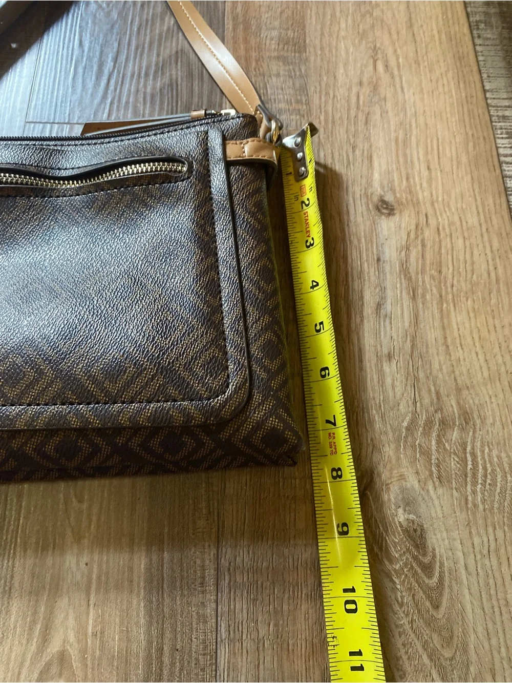 Liz Claiborne Brown Monogram Crossbody Bag with Tan Strap